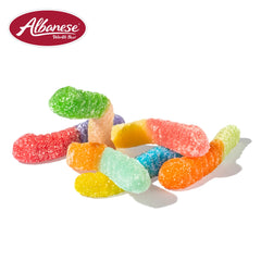 Albanese mini gummi worms in a bowl at a party promoting easy sharing