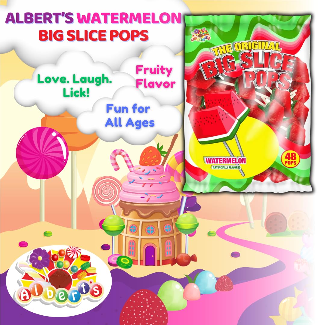 Albert's close-up of lollipop texture highlighting bright watermelon flavor