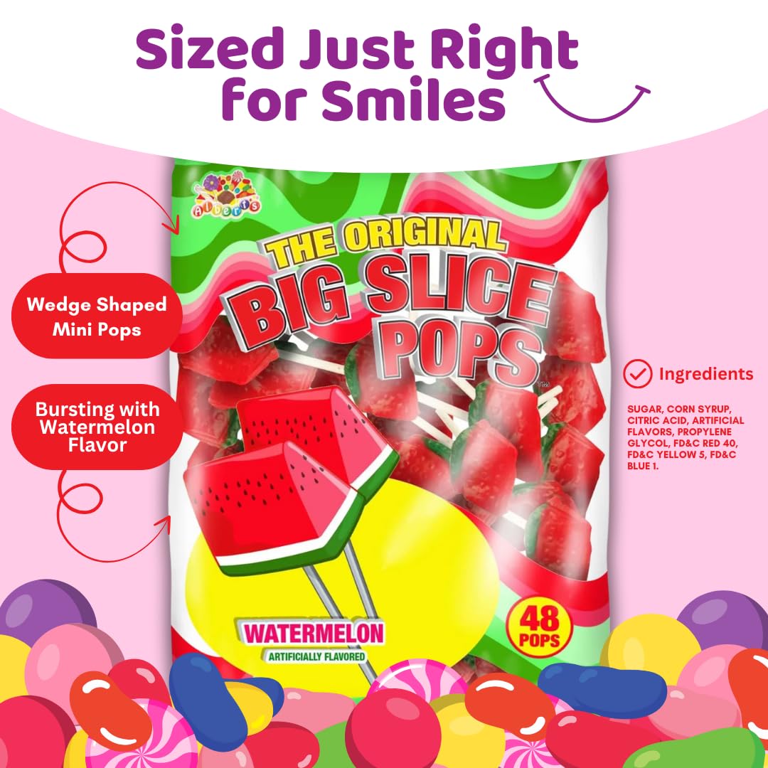 Albert's pile of individually wrapped Big Slice lollipops ready for sharing