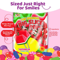 Albert's pile of individually wrapped Big Slice lollipops ready for sharing