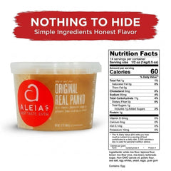 ALEIAS BEST. TASTE. EVER. close-up of flaky panko crumbs highlighting airy texture for crunch