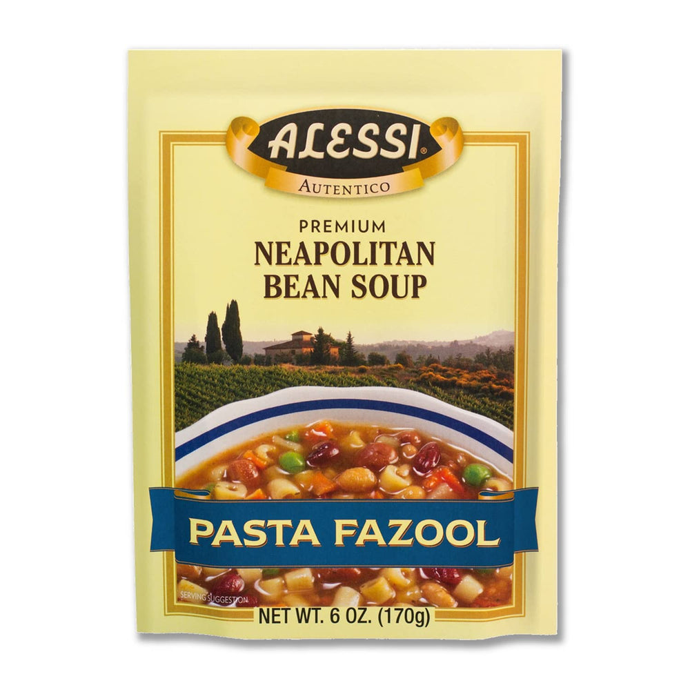 Alessi Autentico front packaging showing six 6oz pouches and clear labeling, convenient storage