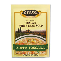Alessi Autentico front packaging showing Tuscan White Bean soup and benefits