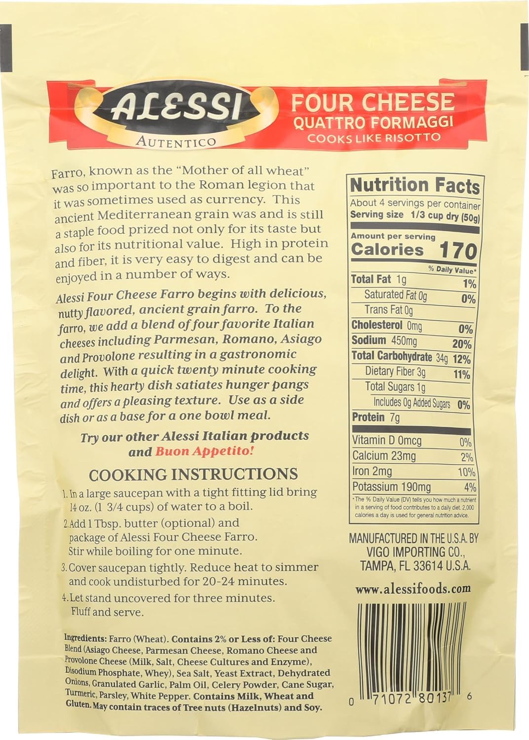 Alessi nutritional label and allergens visible for informed choices