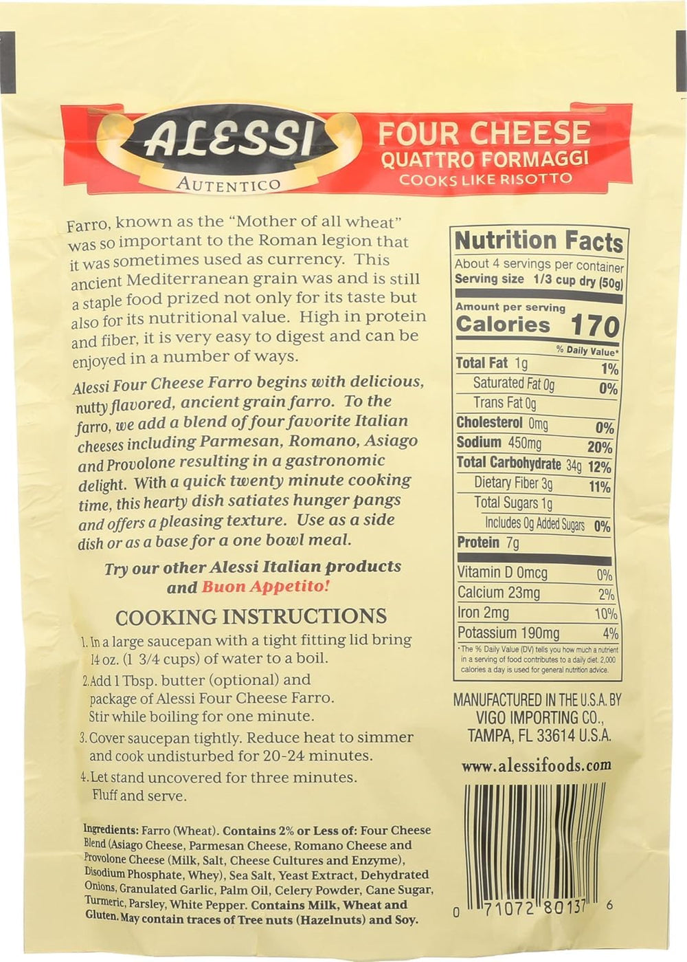 Alessi nutritional label and allergens visible for informed choices