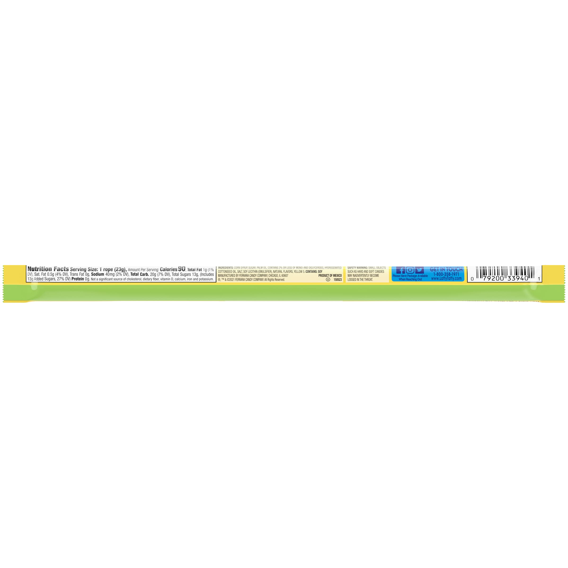 All City Candy banana rope beside a coin to show .81 oz single-serve scale