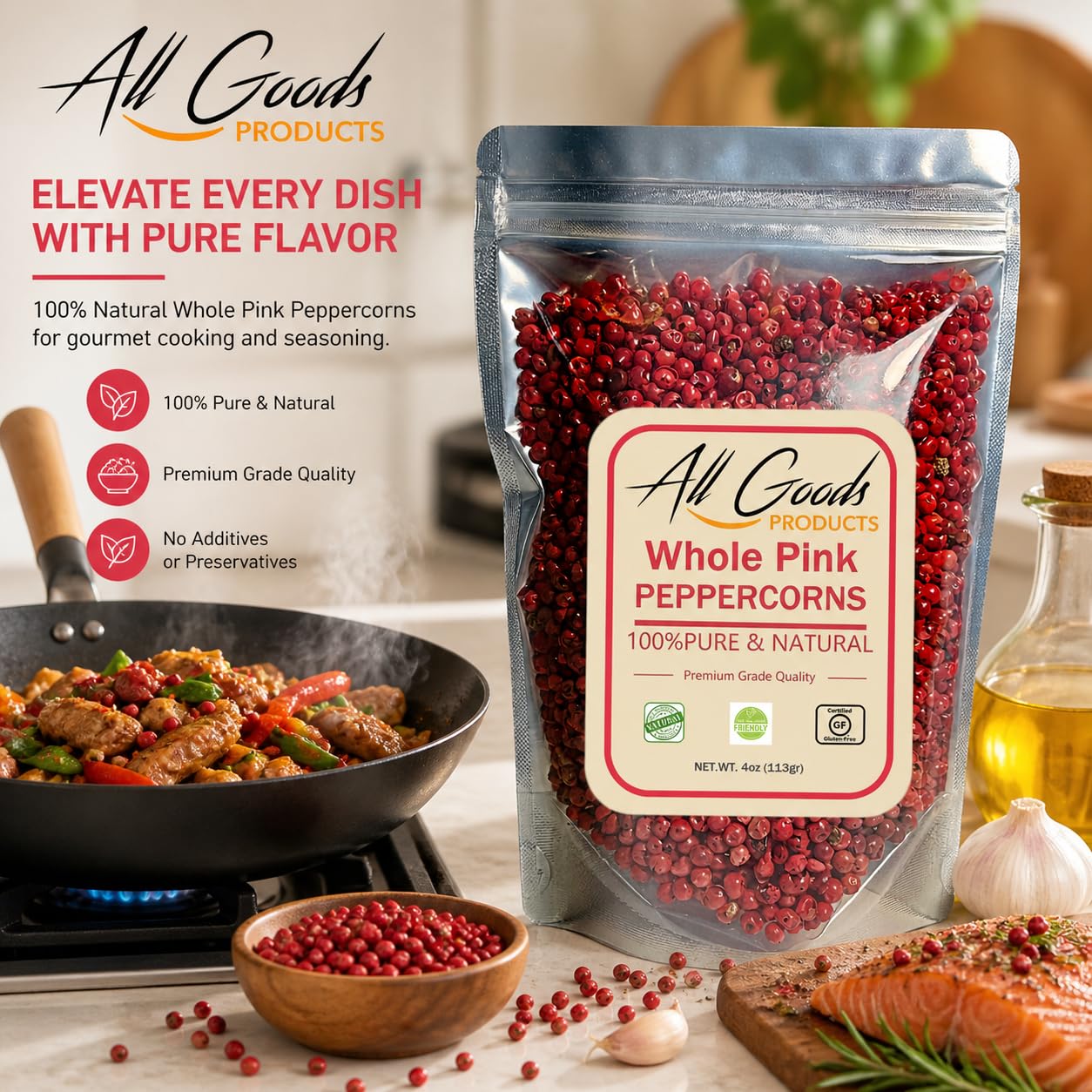 All Goods resealable pouch detail showing reseal feature for longer freshness