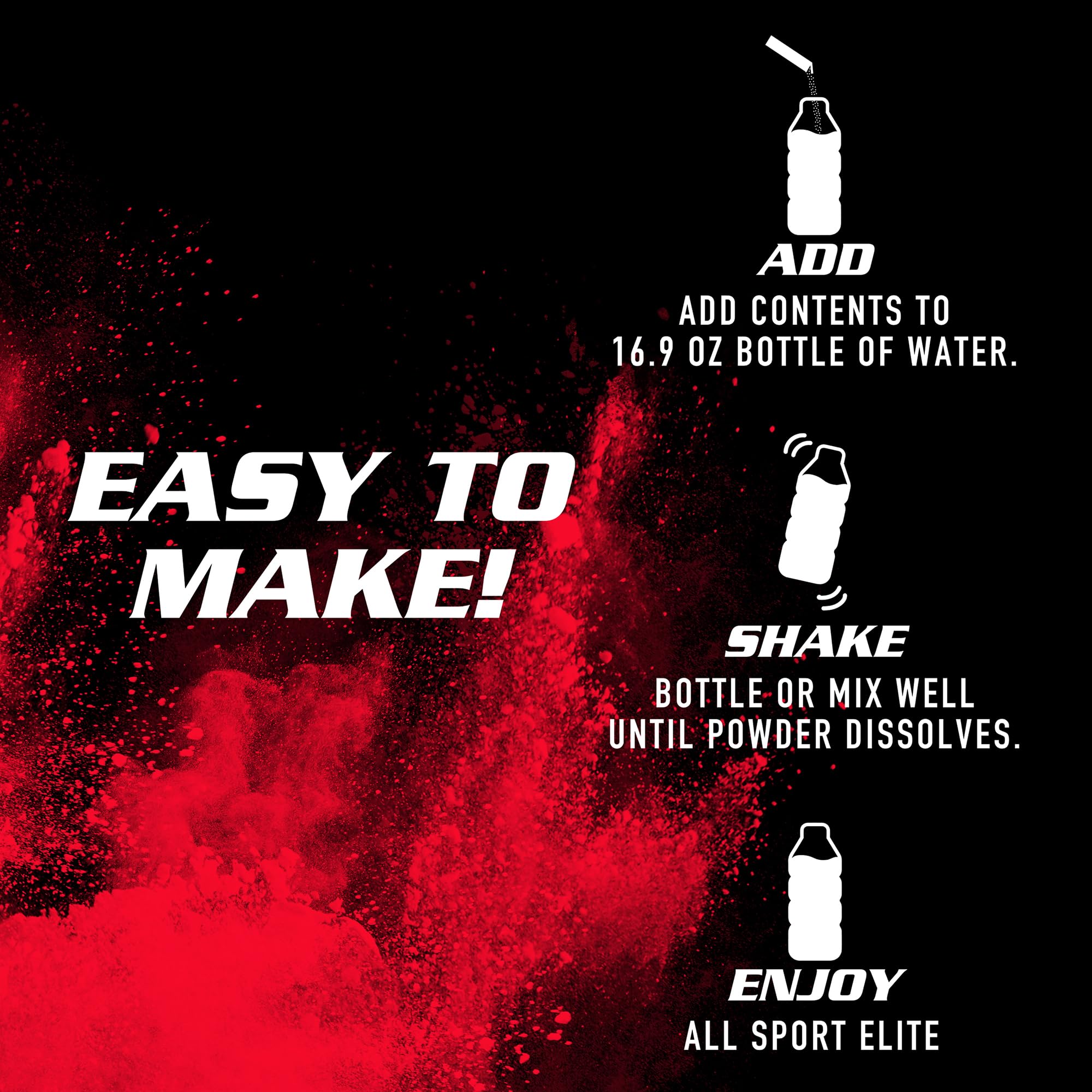 All Sport sticks next to a water bottle illustrating correct mixing proportions