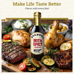 Allegro-marinated steak on grill with charred crust and flavor benefit