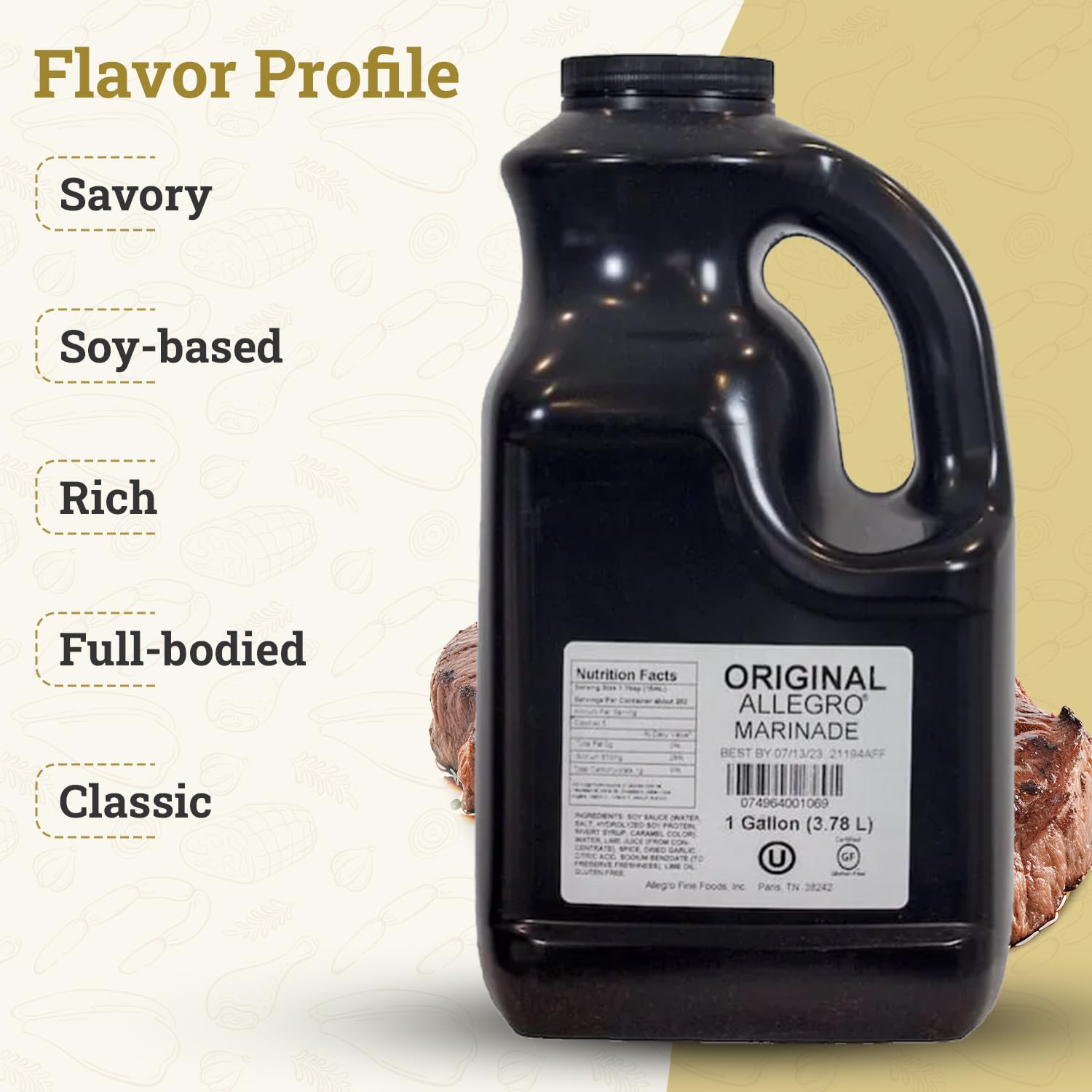 Allegro original-marinated steak on cutting board showing juicy result