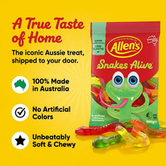 ALLEN'S open tub with a heap of gummy snakes ready to serve, eye-catching display