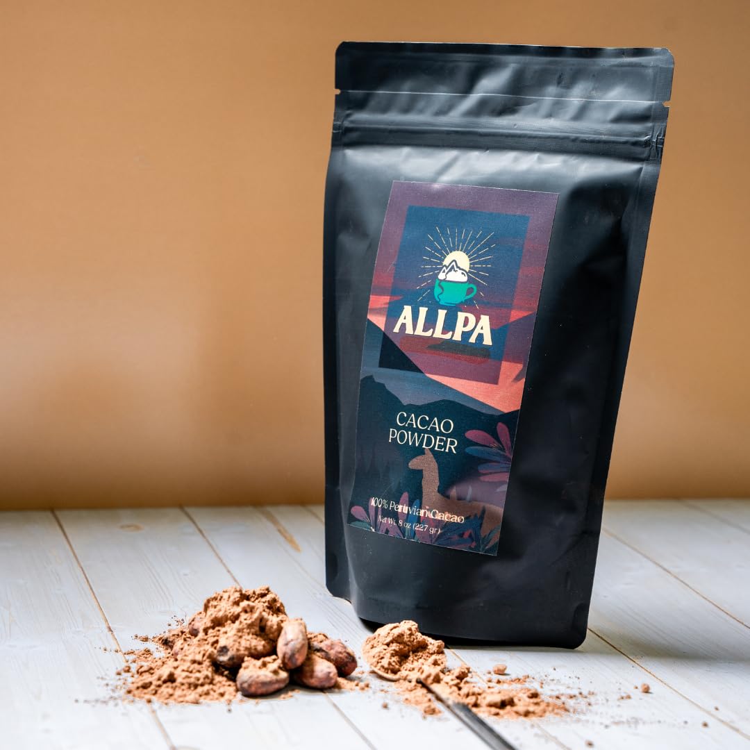 ALLPA Earthly Fresh open jar top view of dark cacao powder, ideal for baking