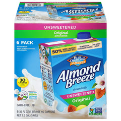 Almond Breeze front packaging showing 32 oz carton and product benefit