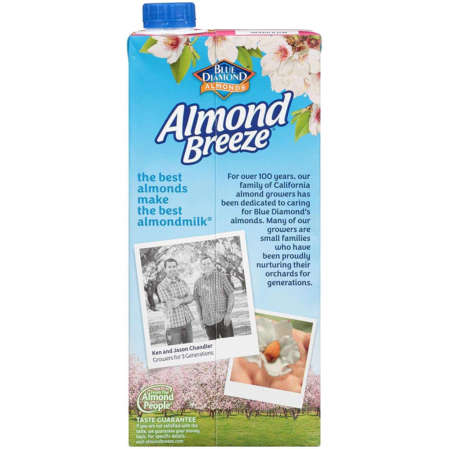 Almond Breeze splash in glass showing smooth texture and low calories