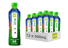 ALO blueberry drink front packaging shows bottle and brand for clear identification and appeal