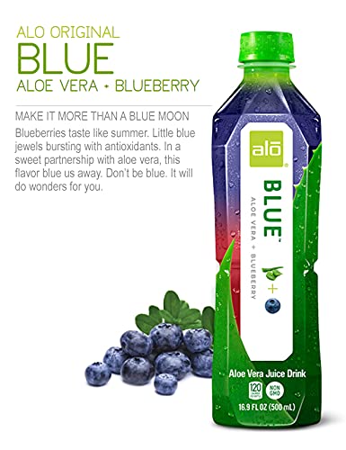 ALO pouring blueberry aloe into a glass shows refreshing texture and drinkability benefit