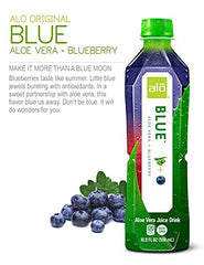 ALO pouring blueberry aloe into a glass shows refreshing texture and drinkability benefit