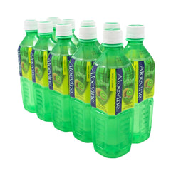 Aloevine bottle in hand for scale and portable ready-to-drink convenience