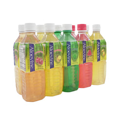 Aloevine close-up of visible aloe pulp in juice highlighting natural texture and real pieces