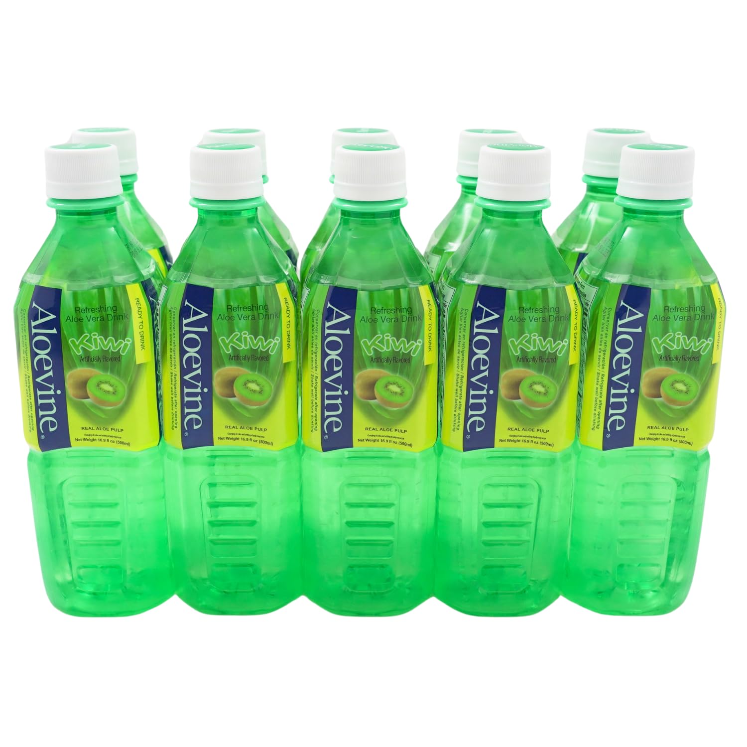 Aloevine front packaging kiwi flavor showing bottle label and 16.9oz size benefit