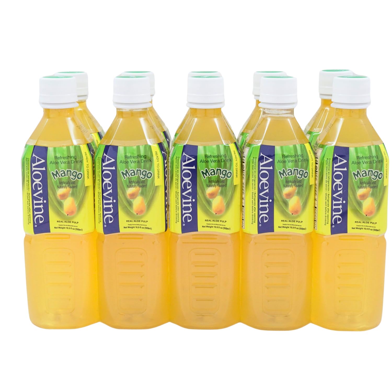 Aloevine front packaging mango aloe showing bottle label and pack benefit