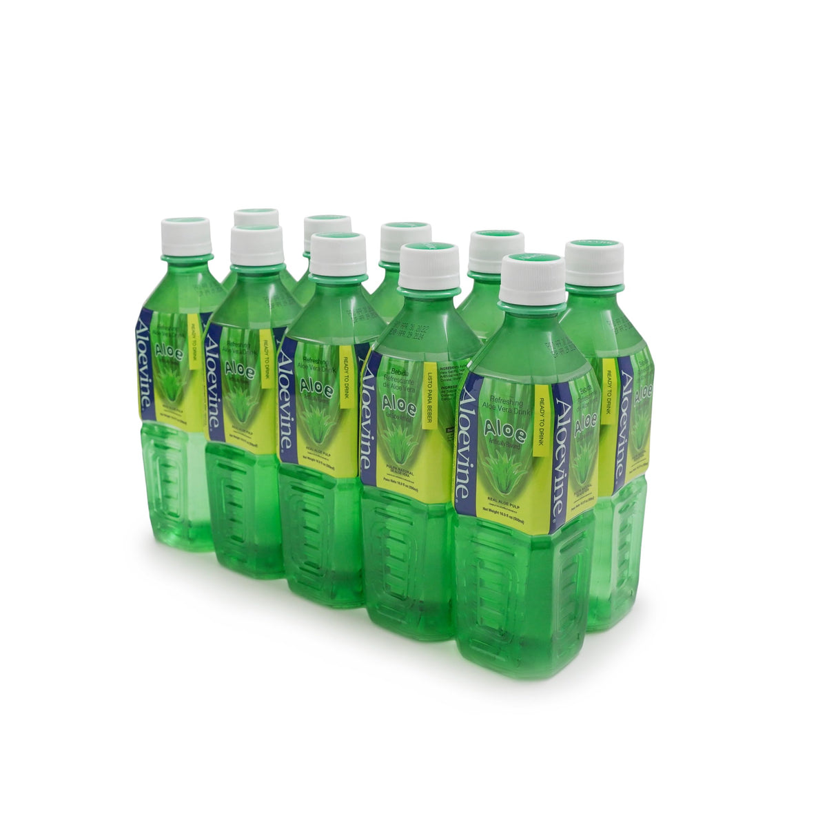 Aloevine front packaging showing bottle and label, clear view of brand and size benefits