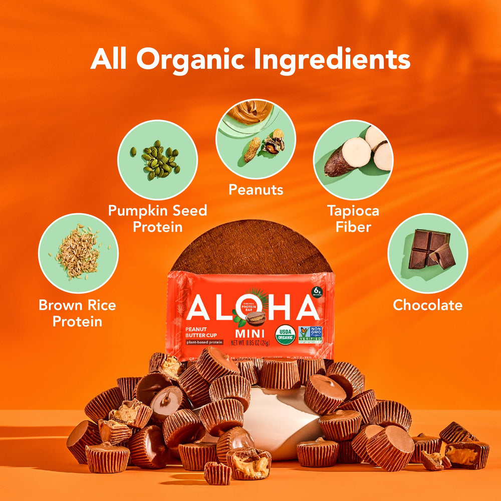 ALOHA mini bar cross section showing chewy texture and peanut butter flavor benefit