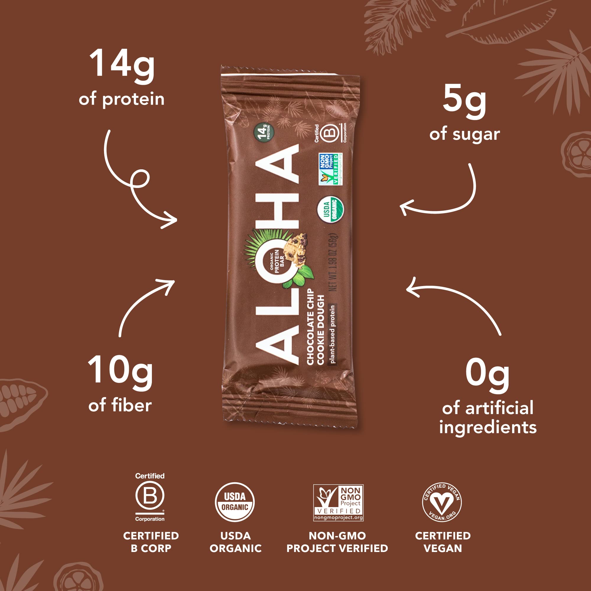 ALOHA close-up of organic chocolate chips highlighting real-ingredient flavor