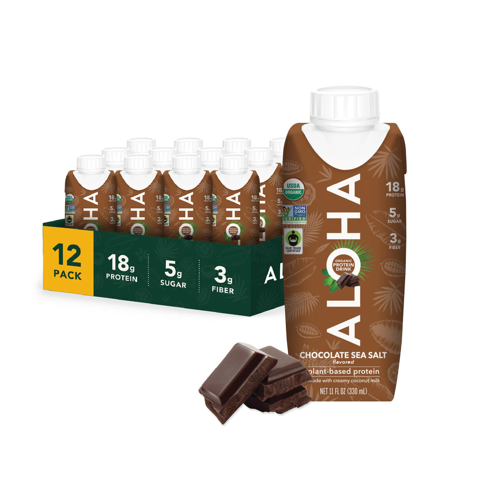 ALOHA front packaging showing chocolate sea salt flavor and benefits