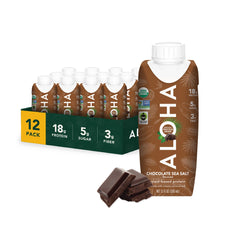 ALOHA front packaging showing chocolate sea salt flavor and benefits