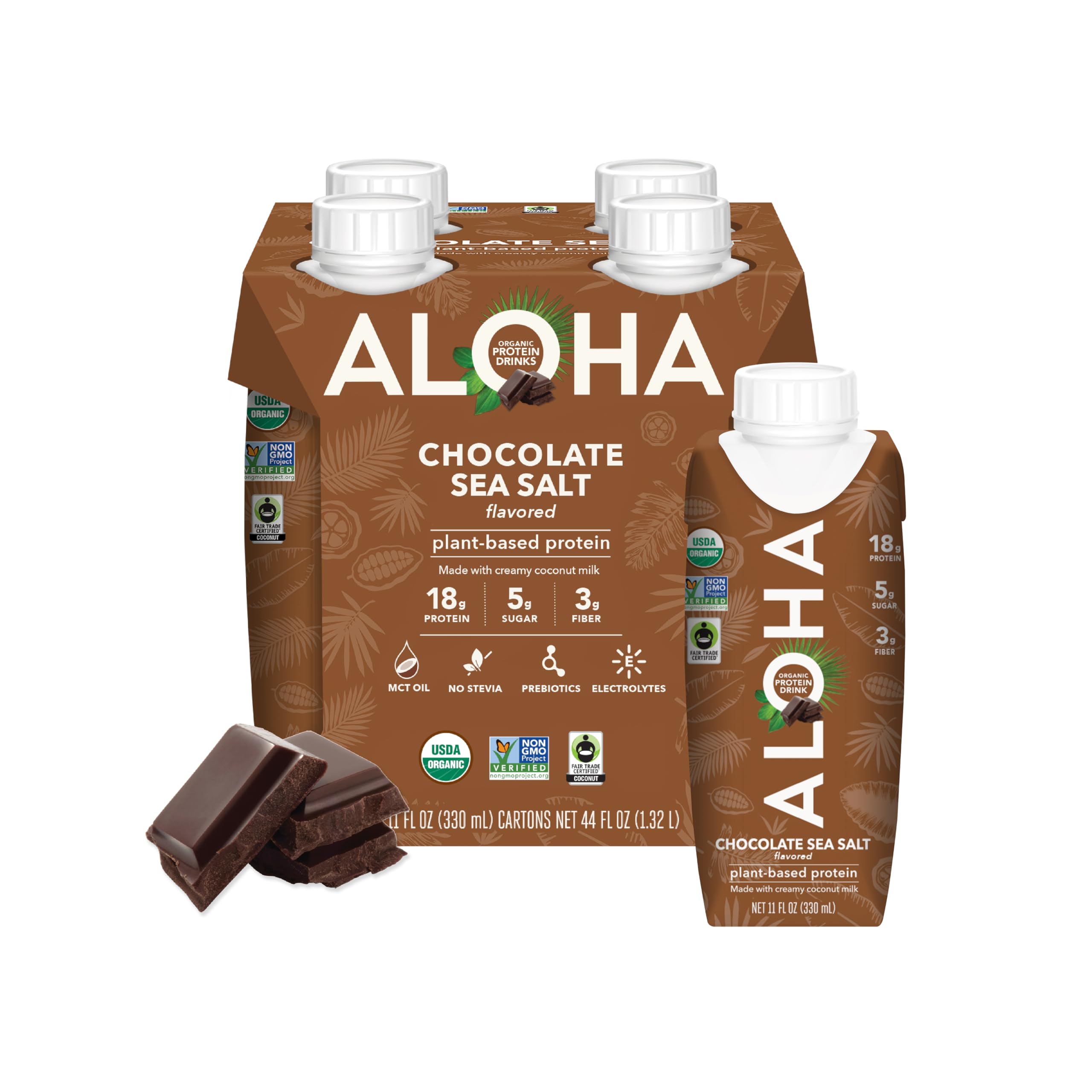 ALOHA label close-up showing organic and Fair Trade certifications benefit