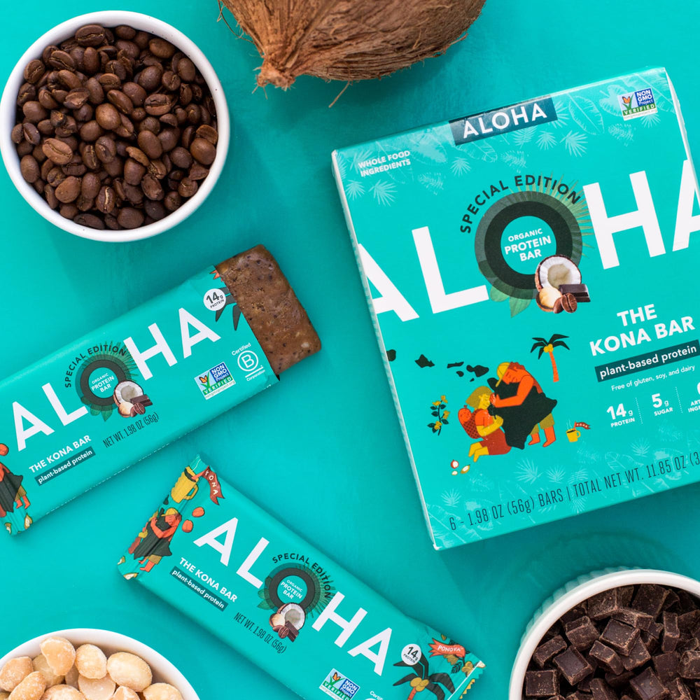 ALOHA Kona nutrition label and certifications showing clean ingredients benefit
