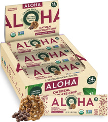 ALOHA front box showing 12-count packaging and organic label, clear benefit convenience