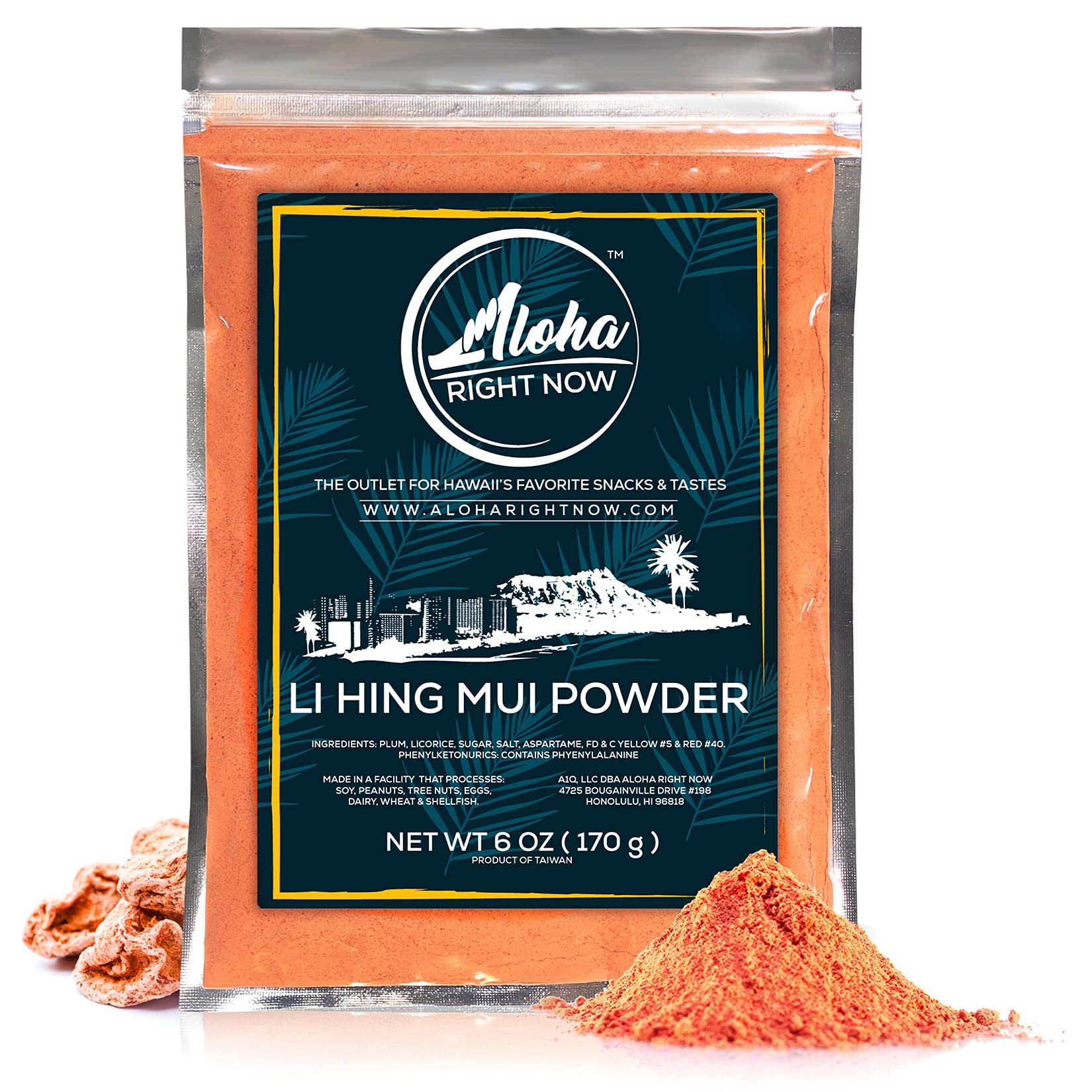 Aloha Right Now jar front label showcasing authentic li hing powder benefits