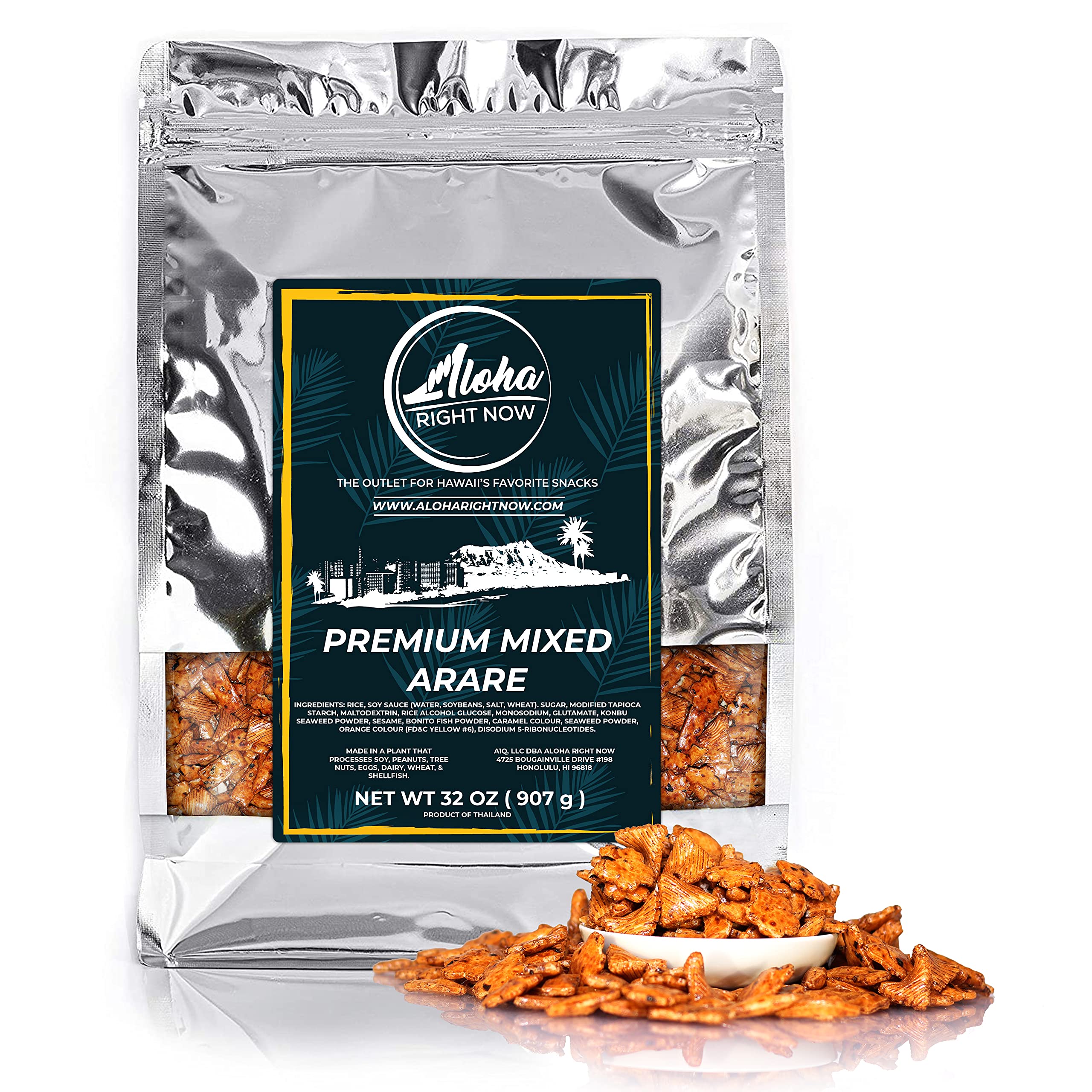 Aloha Right Now front packaging showing 2 lb resealable bag and branding benefit fresh seal