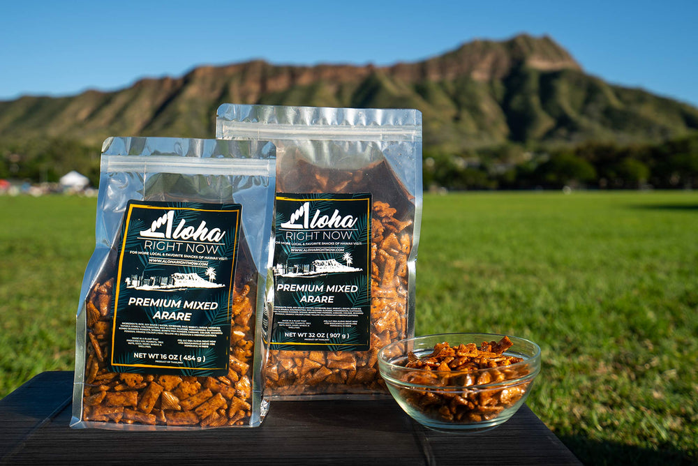 Aloha Right Now label and branding close-up indicating Hawaii origin and local support benefit