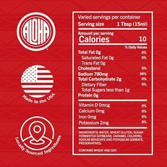 Aloha Shoyu label detail highlighting ingredients and Hawaiian heritage information