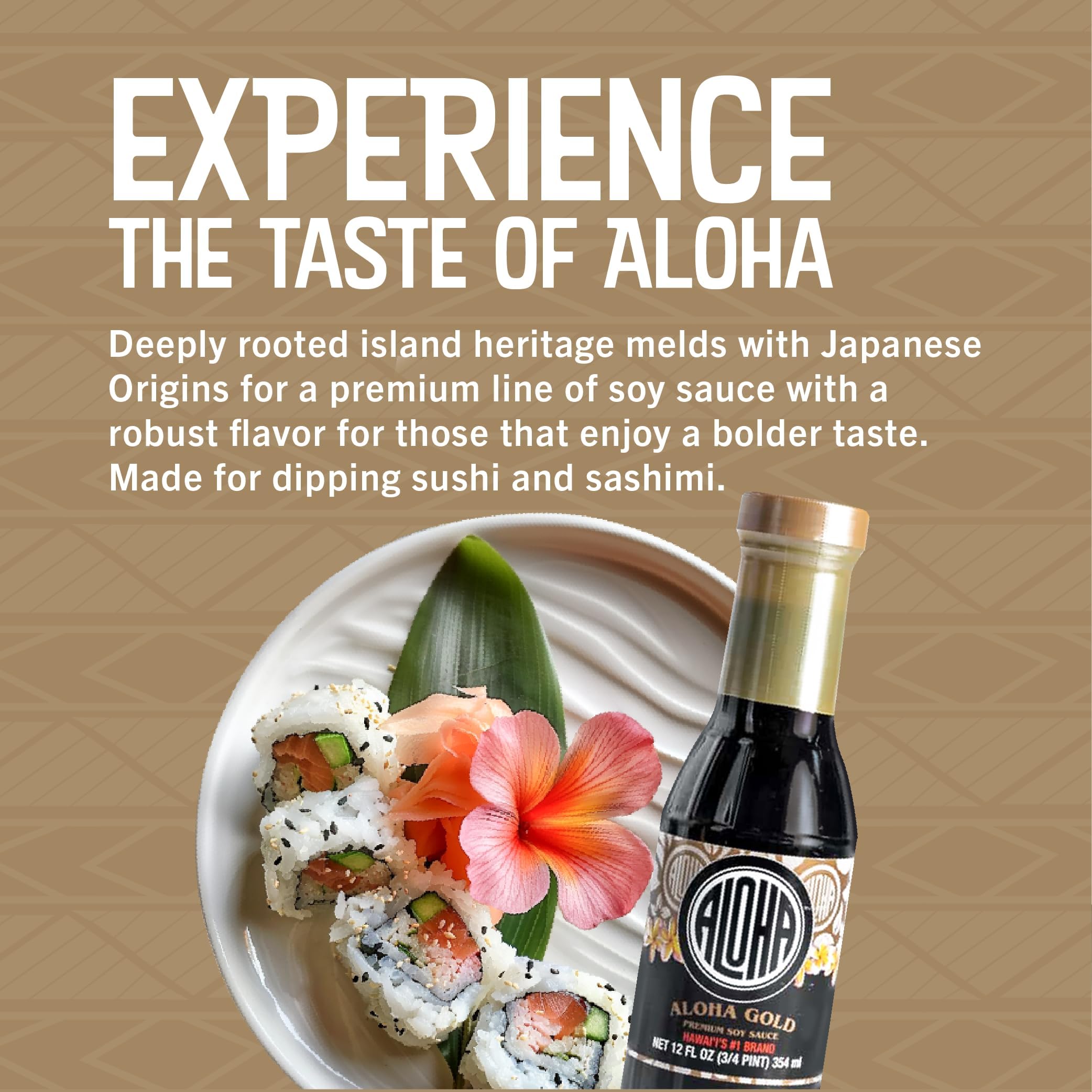 Aloha brand shoyu being poured highlighting rich texture and flavor