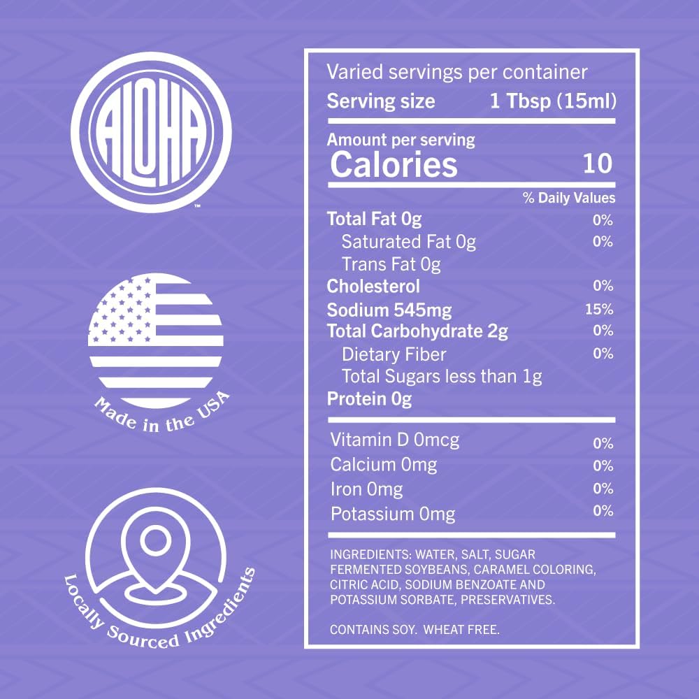ALOHA shoyu label detail highlighting gluten-free claim and authentic island heritage