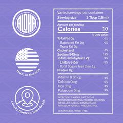 ALOHA shoyu label detail highlighting gluten-free claim and authentic island heritage