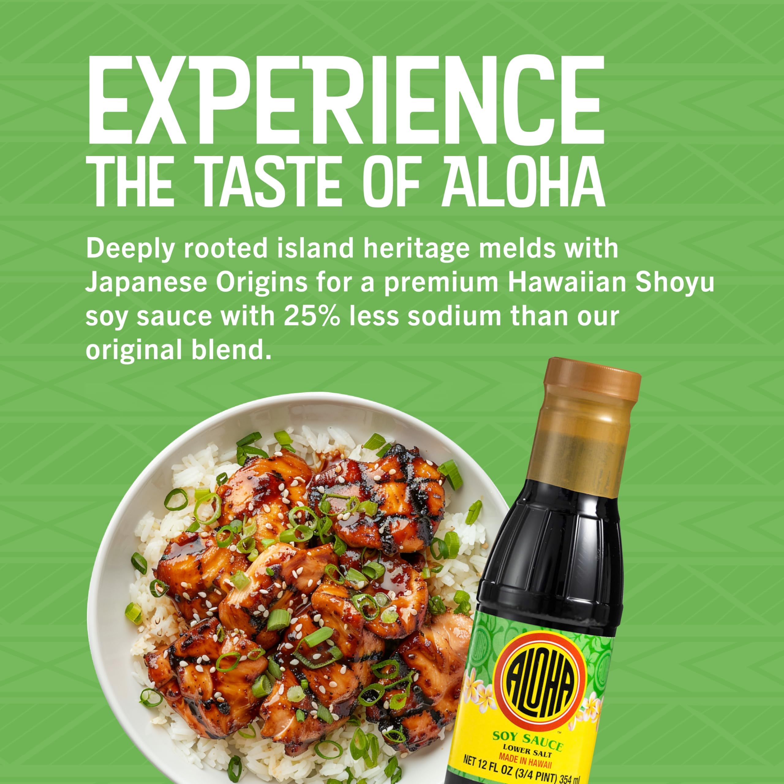 ALOHA shoyu pouring from bottle into bowl, controlled pour and seasoning benefit