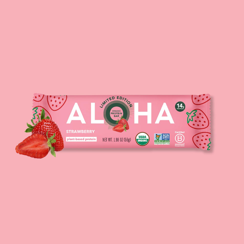 ALOHA bar on picnic cloth suggesting portable, healthy snack enjoyment