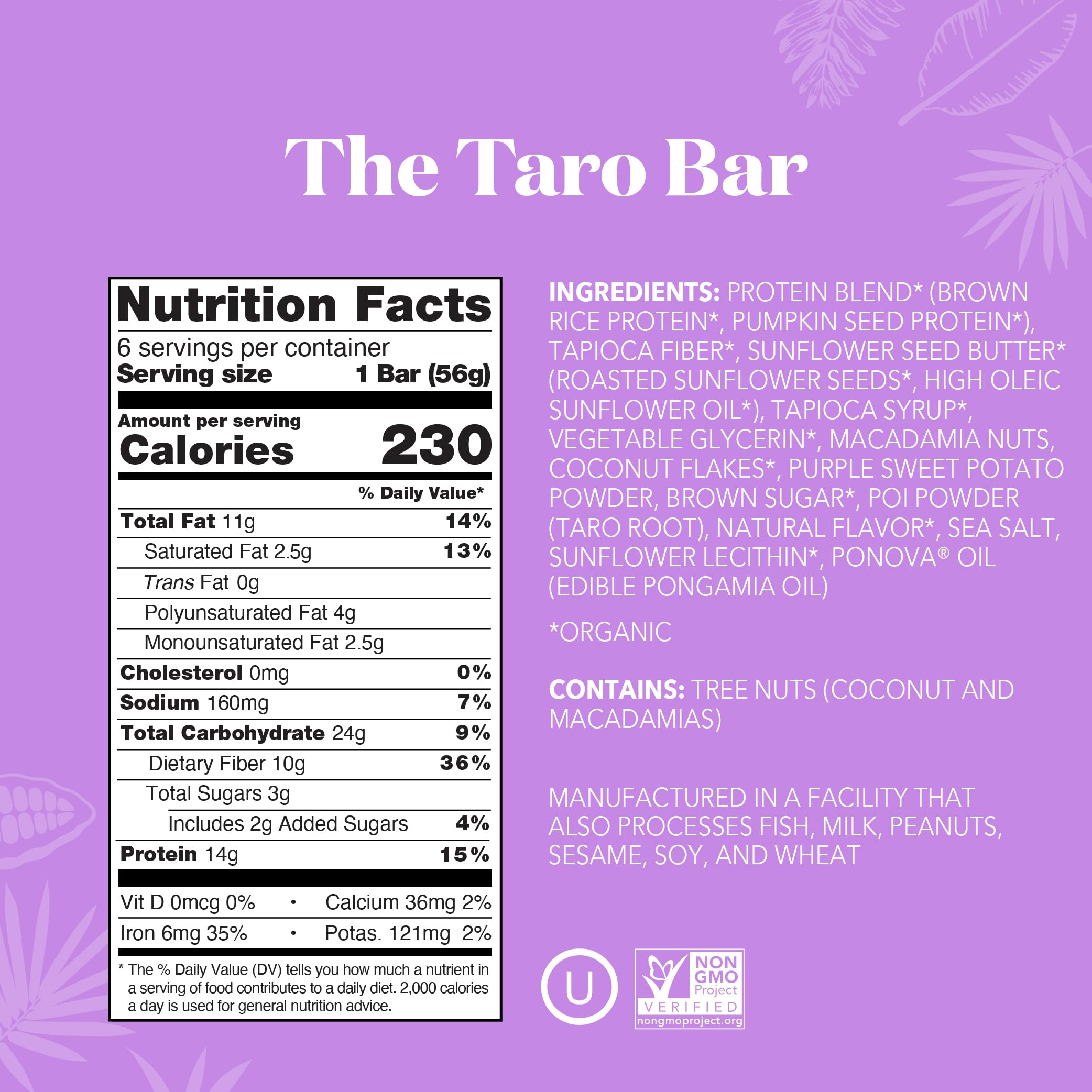 ALOHA cross-section of taro bar revealing texture and macadamia pieces for satisfying chew benefits