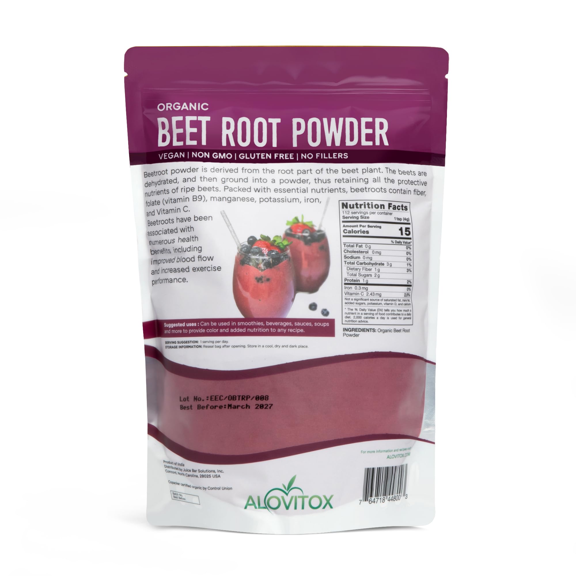 Alovitox close-up of fine beetroot powder texture for smooth mixing