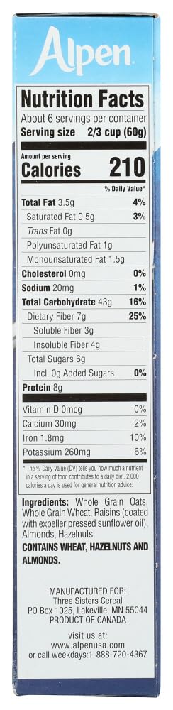 Photo of Alpen box nutrition label and ingredients for informed choices