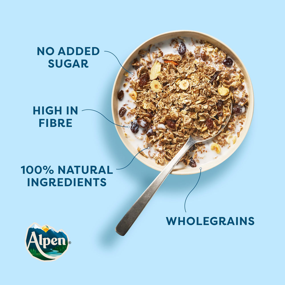 Alpen Museli No Added Sugar close-up of oats and fruit highlighting crunchy texture