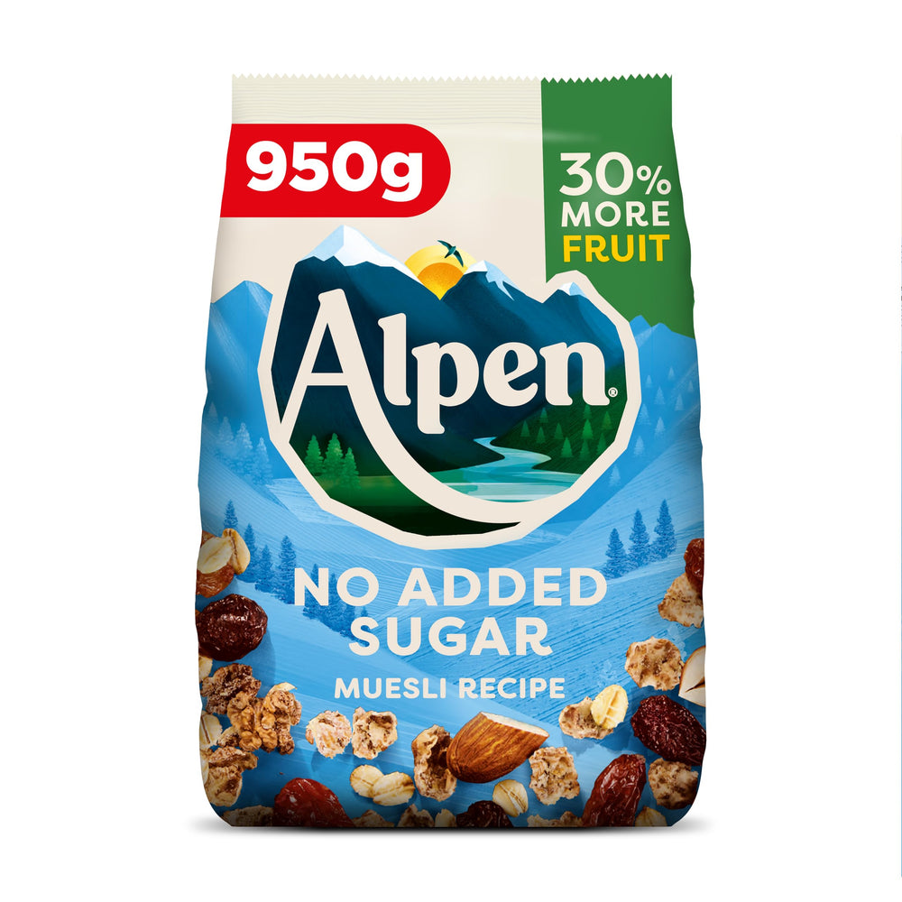 Alpen Museli No Added Sugar front pack showing product branding and size benefit