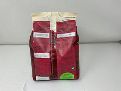 Side label of Alpen original muesli pack highlighting weight and ingredient information for buyers