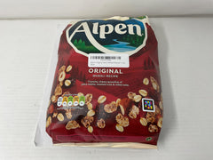 Close-up of Alpen original muesli texture showing oats, fruit, and nuts for appetizing crunch