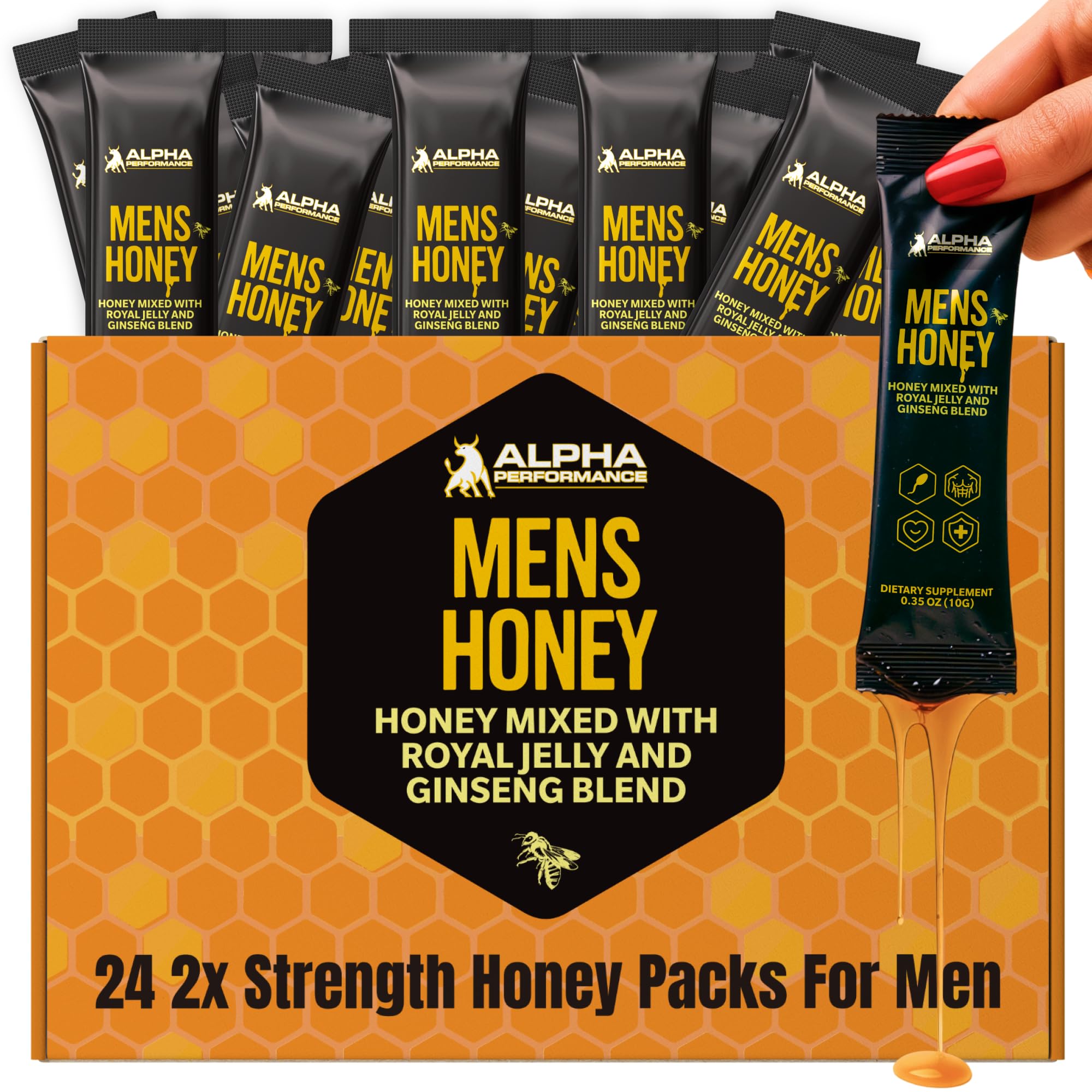 Alpha Performance front packaging showing 24 sachets and product benefits